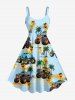 Ensemble de plage hawaïen assorti pour couples, grandes tailles, motif canards et cocotiers - Bleu clair 