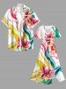 Watercolor Ribbon Flower Print Plus Size Matching Hawaii Beach Outfit For Couples -  