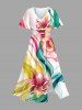 Watercolor Ribbon Flower Print Plus Size Matching Hawaii Beach Outfit For Couples -  