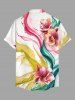 Watercolor Ribbon Flower Print Plus Size Matching Hawaii Beach Outfit For Couples -  