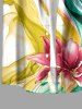 Watercolor Ribbon Flower Print Plus Size Matching Hawaii Beach Outfit For Couples -  
