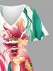 Watercolor Ribbon Flower Print Plus Size Matching Hawaii Beach Outfit For Couples -  