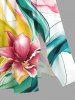 Watercolor Ribbon Flower Print Plus Size Matching Hawaii Beach Outfit For Couples -  
