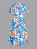 Ensemble de plage hawaïen assorti grande taille à imprimé feuilles d'hibiscus pour couples - Bleu Ciel 