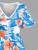 Ensemble de plage hawaïen assorti grande taille à imprimé feuilles d'hibiscus pour couples - Bleu Ciel 