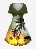 Coconut Tree Sun Ombre Print Plus Size Matching Hawaii Beach Outfit For Couples -  