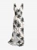 Coconut Tree Print Hawaii Ruffles Split Surplice Dress -  
