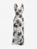 Coconut Tree Print Hawaii Ruffles Split Surplice Dress -  
