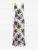 Coconut Tree Print Hawaii Ruffles Split Surplice Dress -  