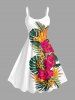 Ensemble de plage hawaïen assorti pour couples, imprimé feuilles tropicales et fleurs d'hibiscus, grandes tailles - Blanc 