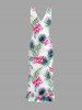 Robe hawaïenne à volants, fente et décolleté cache-cœur, imprimée de feuilles tropicales et de fleurs d'hibiscus - Rose  XL