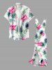 Robe hawaïenne à volants, fente et décolleté cache-cœur, imprimée de feuilles tropicales et de fleurs d'hibiscus - Rose  XL