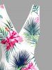 Robe hawaïenne à volants, fente et décolleté cache-cœur, imprimée de feuilles tropicales et de fleurs d'hibiscus - Rose  XXXL