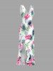 Robe hawaïenne à volants, fente et décolleté cache-cœur, imprimée de feuilles tropicales et de fleurs d'hibiscus - Rose  XXXL