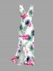 Robe hawaïenne à volants, fente et décolleté cache-cœur, imprimée de feuilles tropicales et de fleurs d'hibiscus - Rose  XXXL