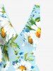 Robe hawaïenne à imprimé de marguerites et de feuilles, à volants et fente cache-cœur - Bleu Poudre L