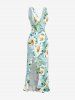 Robe hawaïenne à imprimé de marguerites et de feuilles, à volants et fente cache-cœur - Bleu Poudre L