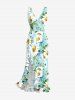 Robe hawaïenne à imprimé de marguerites et de feuilles, à volants et fente cache-cœur - Bleu Poudre L