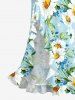 Daisy Flowers Leaf Print Hawaii Ruffles Split Surplice Dress -  