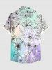 Plus Size Sunflower Leaf Ombre Print Buttons Pocket Hawaii Shirt For Men -  