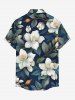 Chemise hawaïenne grande taille à imprimé floral et feuilles, boutons et poche pour homme - Bleu de Minuit S