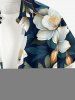 Chemise hawaïenne grande taille à imprimé floral et feuilles, boutons et poche pour homme - Bleu de Minuit S