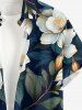 Chemise hawaïenne grande taille à imprimé floral et feuilles, boutons et poche pour homme - Bleu de Minuit 5XL