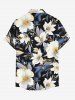 Chemise hawaïenne grande taille à imprimé floral et feuilles, boutons et poche pour homme - Noir S