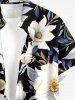 Chemise hawaïenne grande taille à imprimé floral et feuilles, boutons et poche pour homme - Noir S