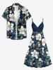 Robe à bretelles croisées à imprimé floral et feuilles grande taille, style hawaïen - Bleu profond L