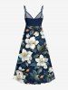 Robe à bretelles croisées à imprimé floral et feuilles grande taille, style hawaïen - Bleu profond L