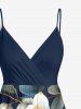 Robe à bretelles croisées à imprimé floral et feuilles grande taille, style hawaïen - Bleu profond L