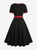Robe vintage en A avec poches passepoilées contrastantes et ceinture amovible pour grande taille - Noir L | US 12