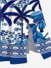 Plus Size Coconut Tree Courtyard Path Blue and White Porcelain Style Print Hawaii Split Pocket A Line Midi Dress -  