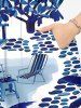 Plus Size Coconut Tree Courtyard Path Blue and White Porcelain Style Print Hawaii Split Pocket A Line Midi Dress -  