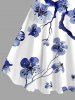 Robe hawaïenne grande taille à imprimé fleurs et branches d'arbres - Bleu profond L