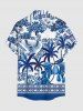 Chemise hawaïenne grande taille pour homme, imprimée style porcelaine bleue et blanche, motif cocotier et chemin de cour, bleu et blanc. - Bleu S