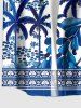 Chemise hawaïenne grande taille pour homme, imprimée style porcelaine bleue et blanche, motif cocotier et chemin de cour, bleu et blanc. - Bleu S