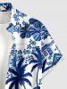 Chemise hawaïenne grande taille pour homme, imprimée style porcelaine bleue et blanche, motif cocotier et chemin de cour, bleu et blanc. - Bleu S