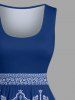 Coconut Tree Blue and White Porcelain Style Print Hawaii Swing A Line Dress -  