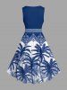 Coconut Tree Blue and White Porcelain Style Print Hawaii Swing A Line Dress -  