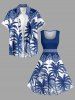 Robe trapèze hawaïenne grande taille à imprimé porcelaine bleu et blanc et cocotier - Bleu profond M