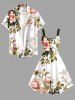 Robe hawaïenne grande taille à imprimé ombré de fleurs, feuilles et branches - Olive Verte 3X