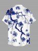 Flower Tree Branch Print Hawaii Button Pocket Shirt For Men - Bleu profond XL