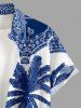 Plus Size Coconut Tree Blue and White Porcelain Style Print Hawaii Button Pocket Shirt For Men -  