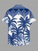 Plus Size Coconut Tree Blue and White Porcelain Style Print Hawaii Button Pocket Shirt For Men -  