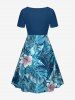Robe hawaïenne grande taille à imprimé floral tropical et feuilles, cintrée - Bleu profond L