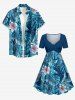 Robe hawaïenne grande taille à imprimé floral tropical et feuilles, cintrée - Bleu profond L