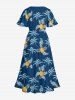 Pineapple Coconut Tree Print Split Hawaii Midi Dress -  