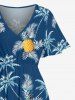 Pineapple Coconut Tree Print Split Hawaii Midi Dress -  
